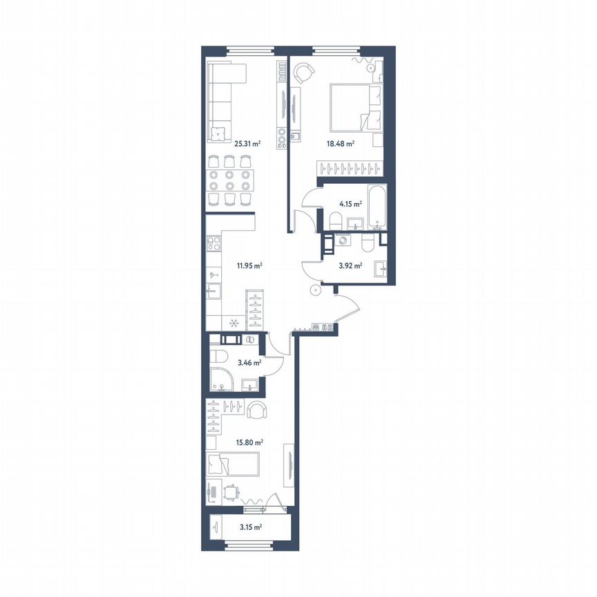 2-к. квартира, 84,7 м², 9/11 эт.