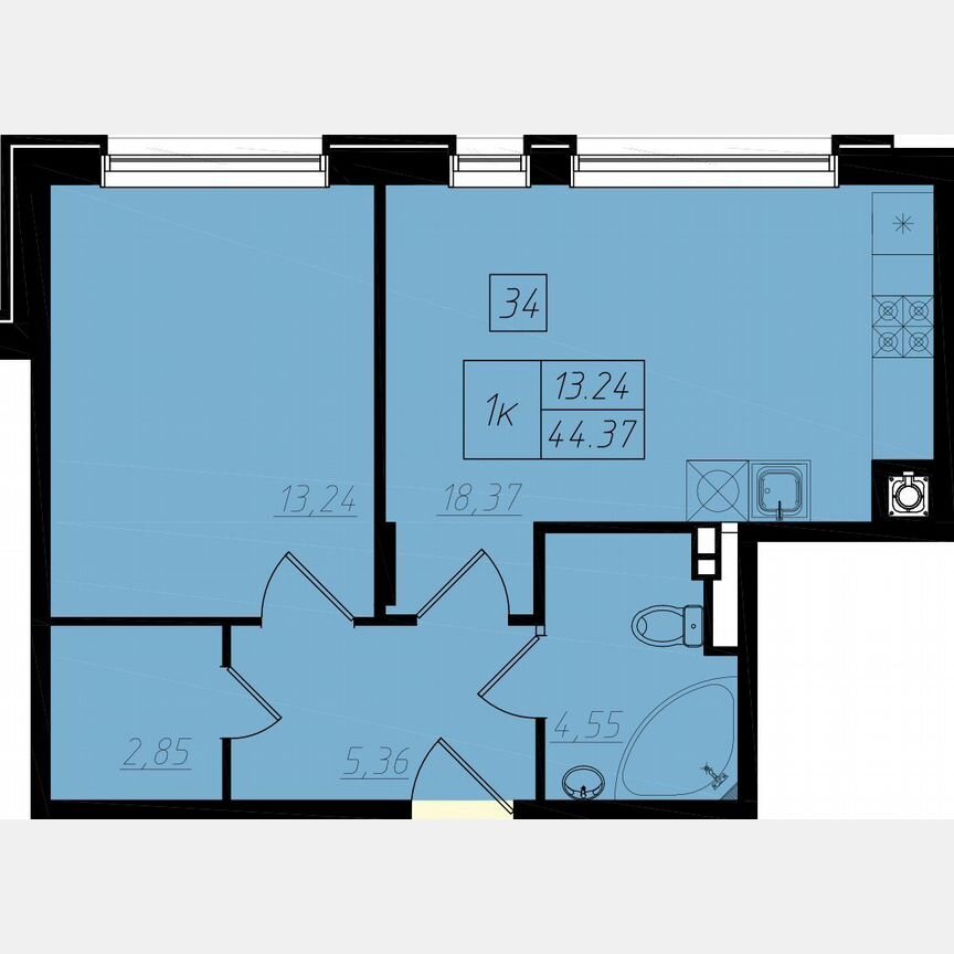 1-к. квартира, 29,9 м², 1/4 эт.
