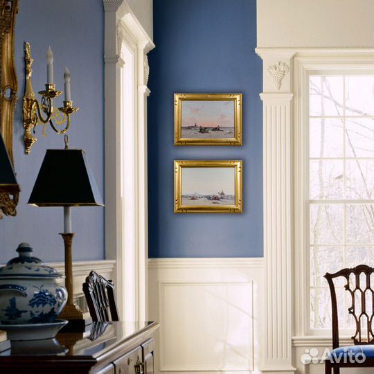 Пара антикварных картин 19 в. Анри Дювье