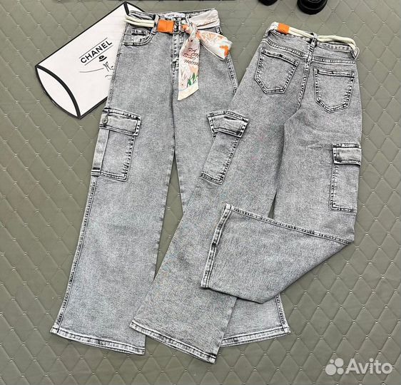 Джинсы карго для девочки, 128-158