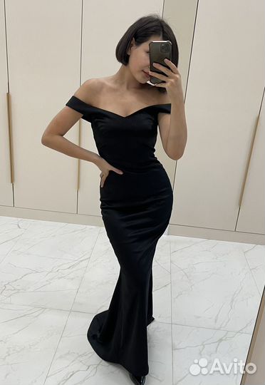 Платье вечернее черное рыбка со шлейфом