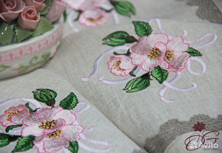 Салфетки льняные с кружевом 