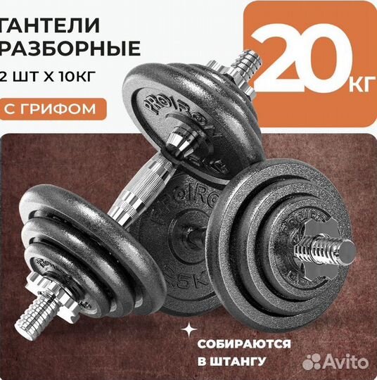 Гантели разборные 20кг 2 шт proiron, из чугуна