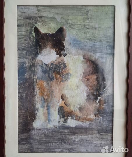 Картина маслом в рамке Кошка на счастье