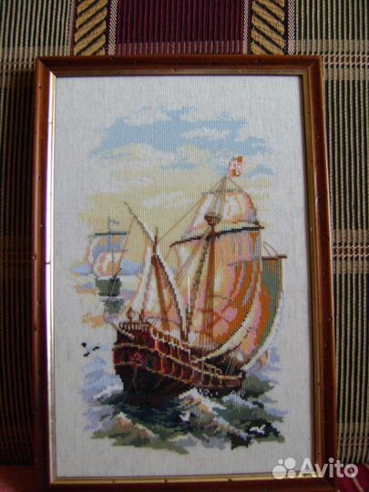 Картина вышивка в рамке 