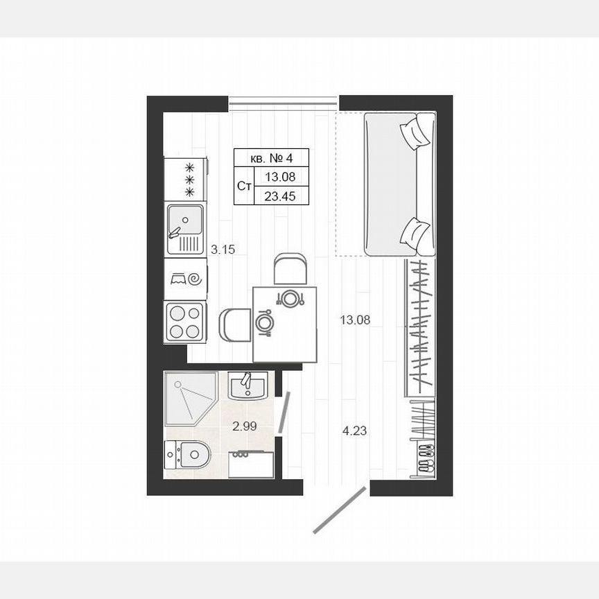 1-к. квартира, 23,5 м², 2/4 эт.
