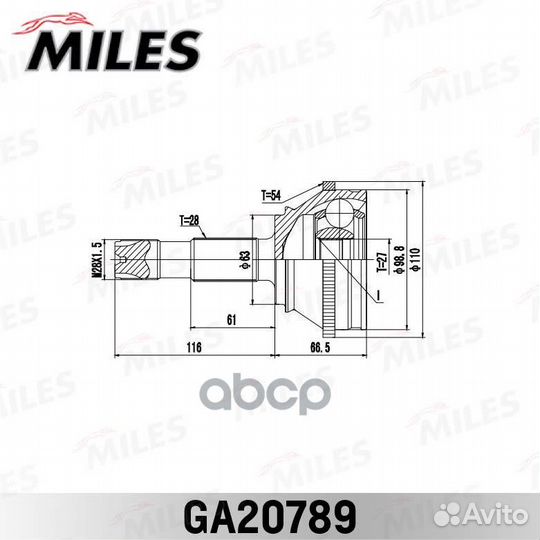 Шрус fiat ducato нар.+ABS GA20789 Miles
