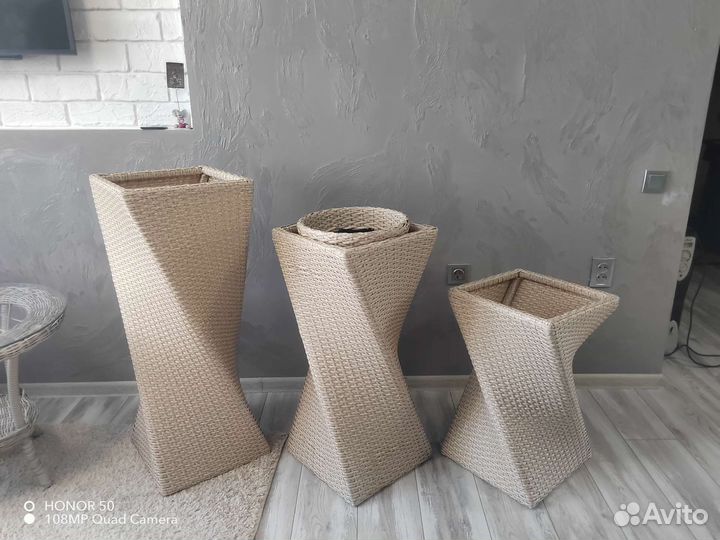 Витое кашпо из искусственного ротанга