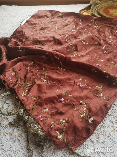 Платок шаль вышитый Шоколад