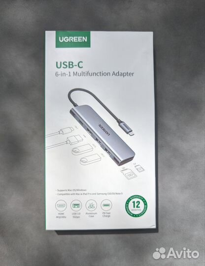 Ugreen. USB концентратор 6 в 1 (хаб), hdmi, 2 x US