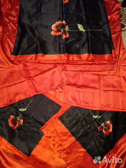 Шёлковое постельное белье красного+черный новое