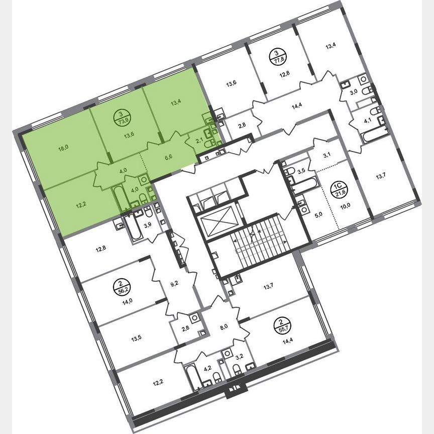 3-к. квартира, 73,9 м², 2/17 эт.