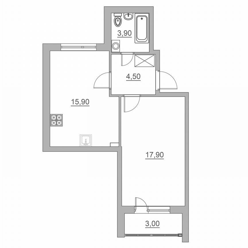 2-к. квартира, 45,2 м², 1/6 эт.