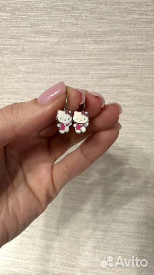 Серебряные сережки Hello Kitty детские