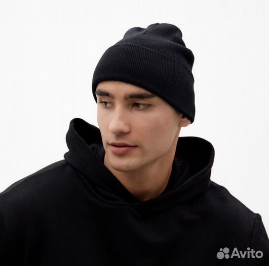 Шапка мужская, черная,размер 56 с подворотом