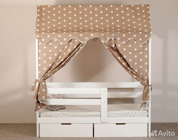 Комплект Крыша и шторки на кровать домик (Хлопок)