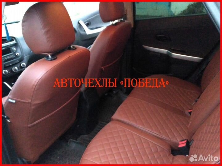 Чехлы Kia Ceed 3 из экокожи шоколадные Ромб