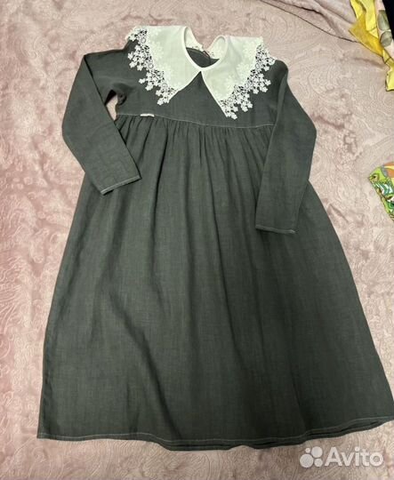 Школьное льняное платье для девочки 134