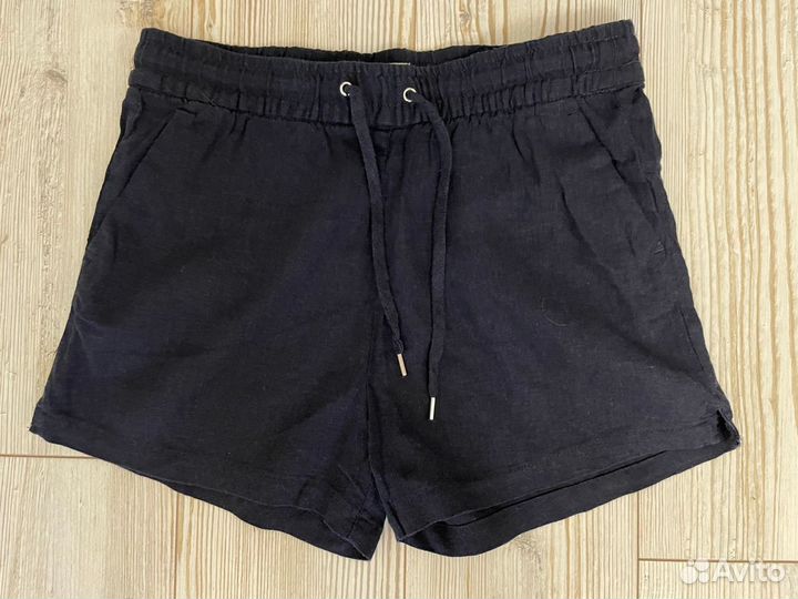 H&M Шорты с завязками синие лен 55 EUR 32 XXS