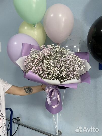 Букет гипсофила подарок живые цветы шары