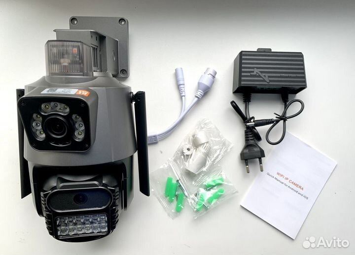 Уличная Wi-Fi видеокамера два объектива с мигалкой