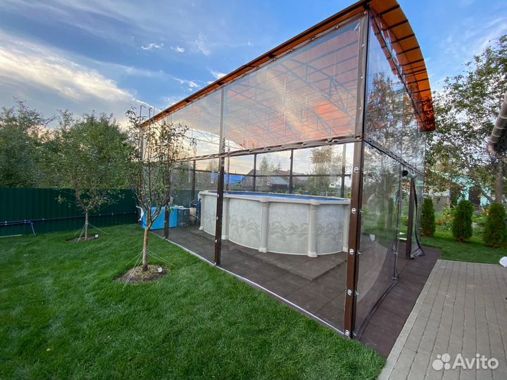 Мягкие окна защитные и навес для бассейна, беседки