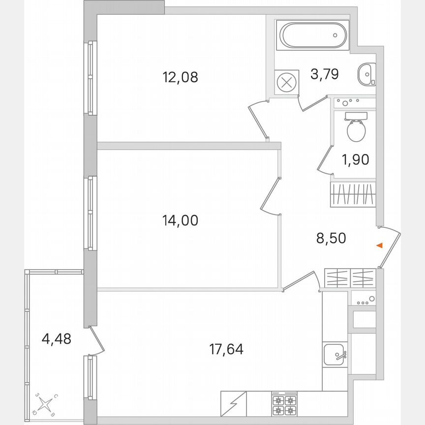 2-к. квартира, 59,3 м², 2/8 эт.