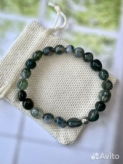 Браслет из зеленого халцедона