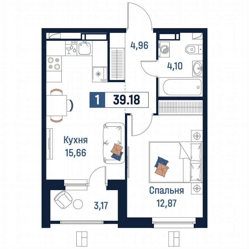 1-к. квартира, 39,2 м², 11/18 эт.