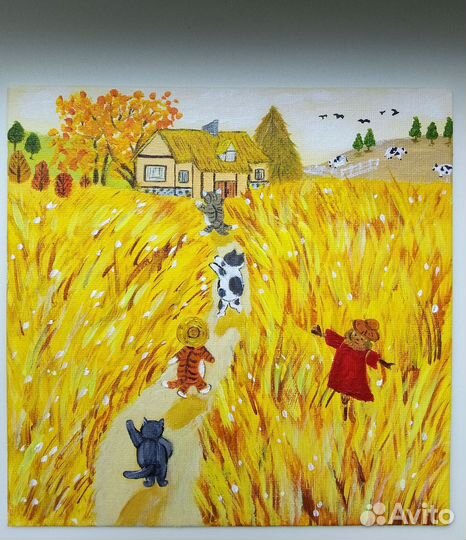 Картина на холсте осенний пейзаж с котами