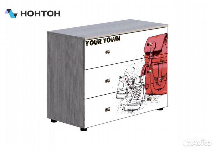 Комод Мийа-3А ясень шимо светлый / белая шагрень