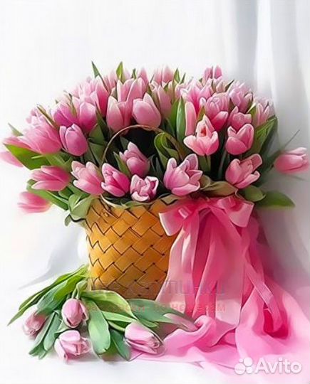 Картина по номерам 40x50 Огромная корзина с тюльпа