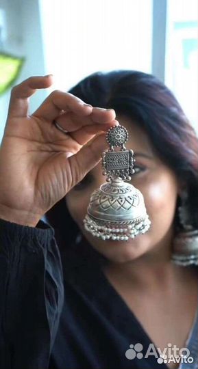 Огромные серьги Джумки колокольчики этно ретро ом