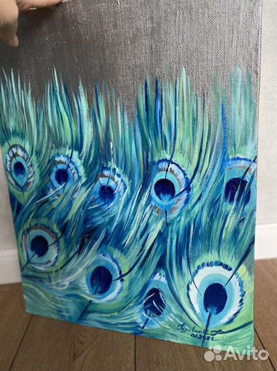 Картина перья. Картина маслом. Интерьерная картина