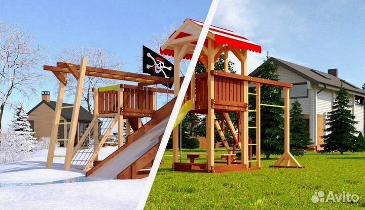 Детский спортивный комплекс с крышей для дачи