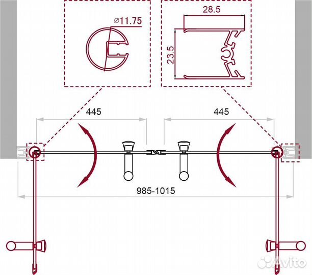 Душ. дверь BelBagno 100x190 текстурное uno-b-2-10