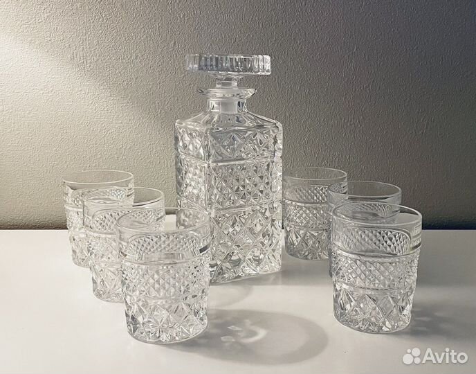Штоф и 6 бокалов (Богемия, хрусталь)