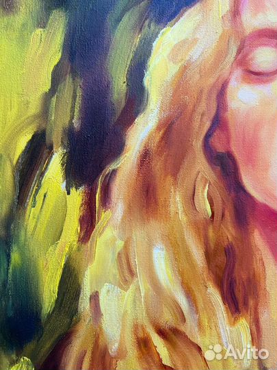 Картина маслом стильная светлая девушка лето