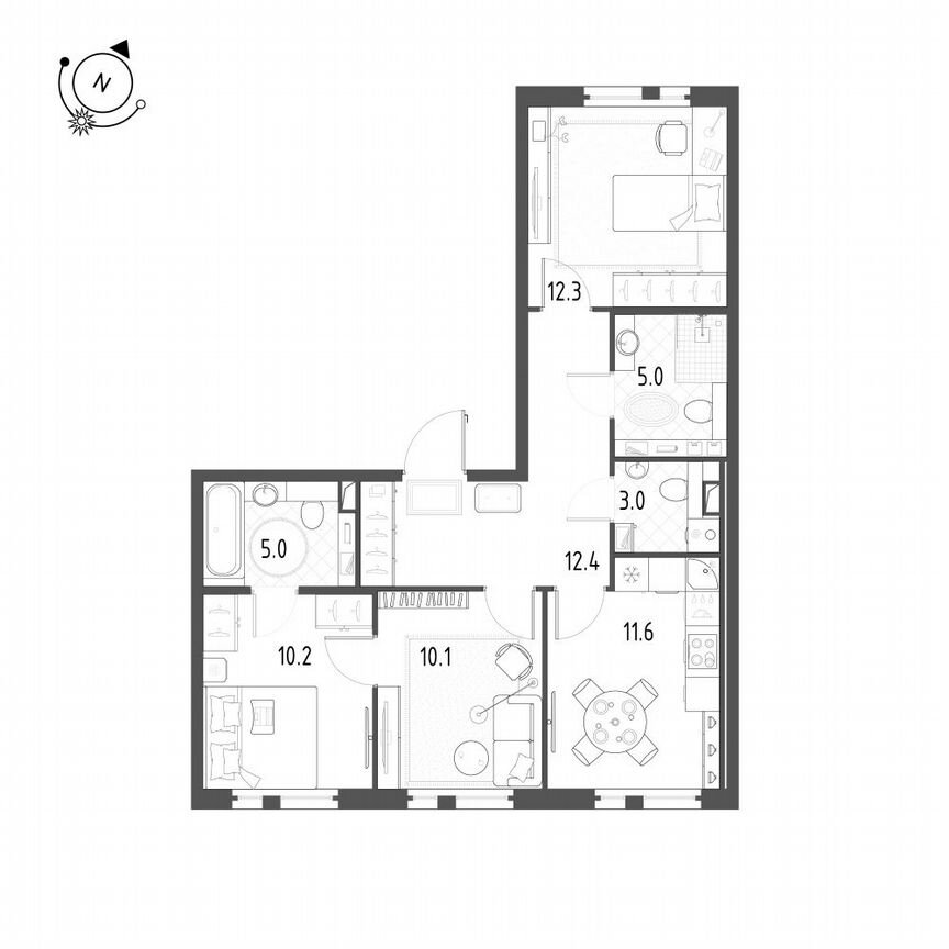 3-к. квартира, 69,6 м², 2/12 эт.