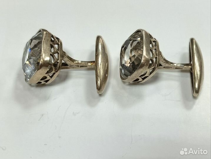 Запонки серебро 875 горный хрусталь СССР