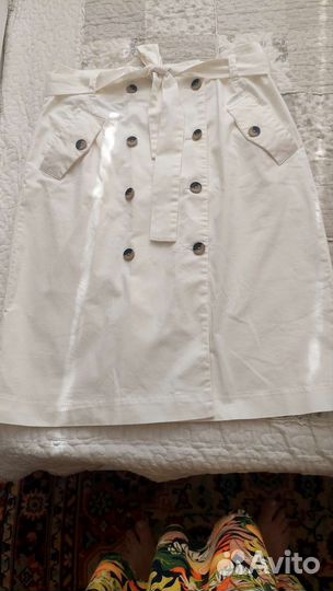 Юбка белая с поясом, хлопок, джинс