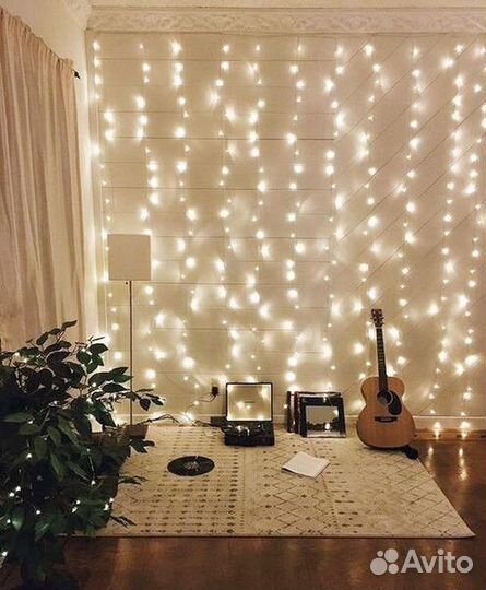 Гирлянда штора теплая новогодняя/ Гирлянда занавес