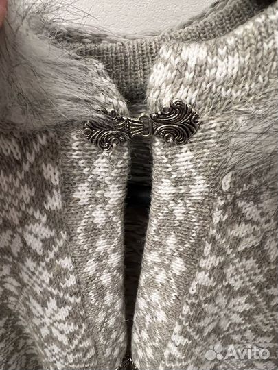 Пончо вязаное с мехом one size ручная работа
