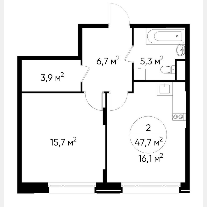 1-к. квартира, 47,7 м², 2/17 эт.