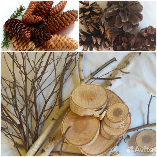 Природные материалы для декора: спилы, шишки