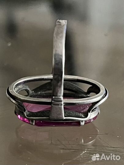 Серебряное кольцо с большим рубином СССР