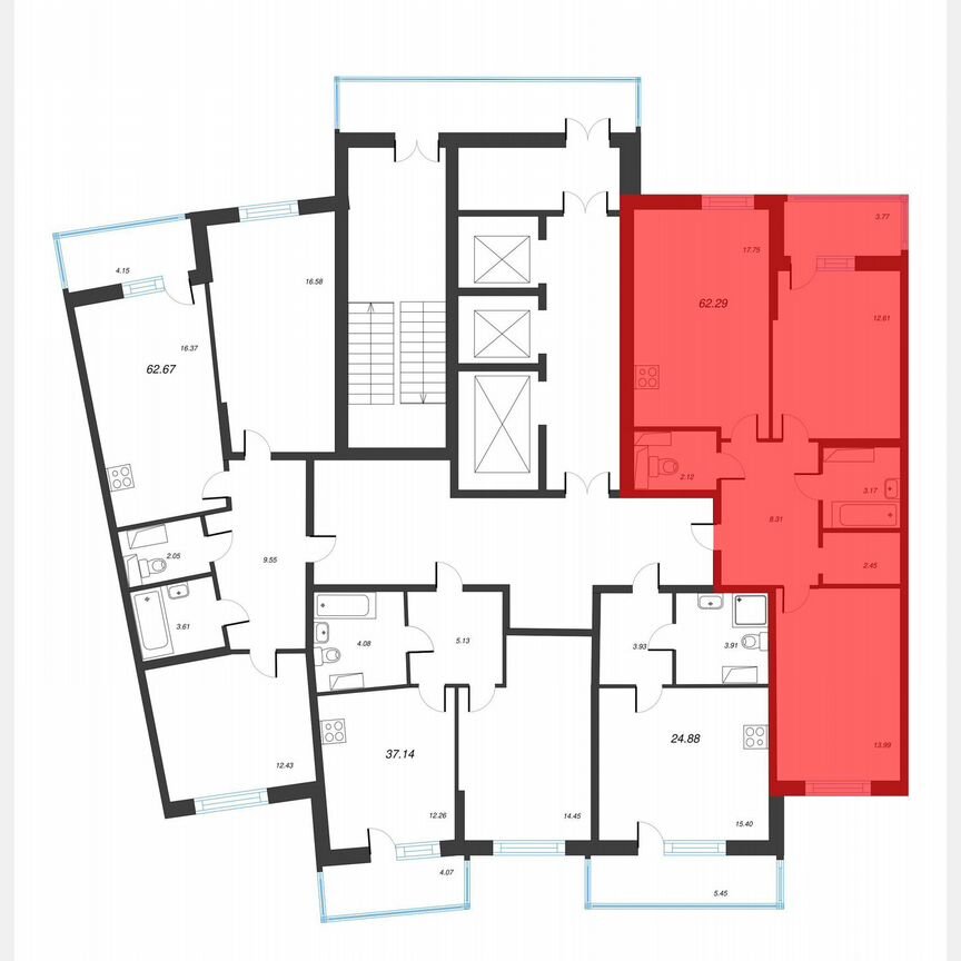 2-к. квартира, 64,2 м², 4/22 эт.