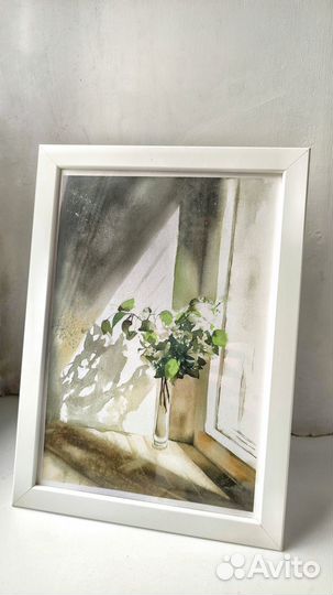 Картина акварелью Цветы у окна