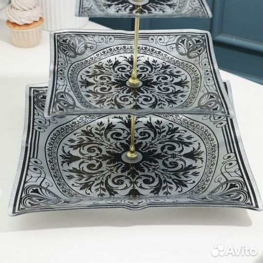 Этажерка 'Узоры', 3 уровня, цвет серебристый с чер