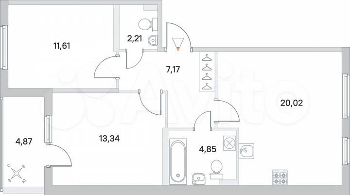 2-к. квартира, 61,6 м², 2/4 эт.